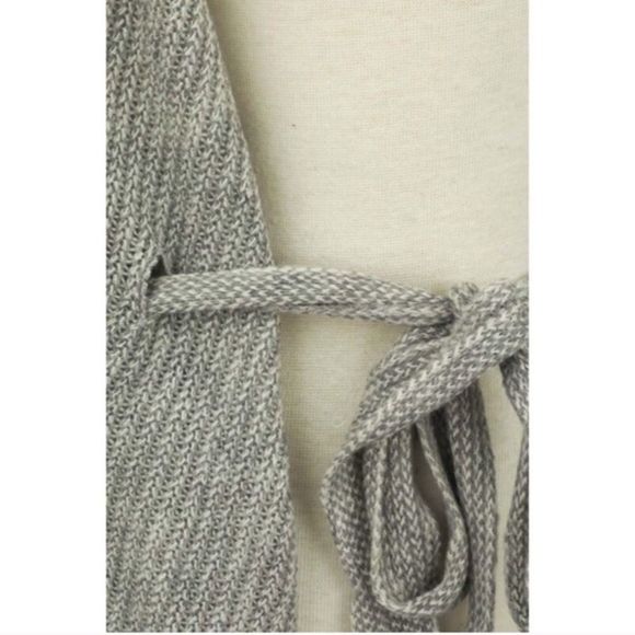 Grey Knit Belt Tie Waist Wrap Poncho Cardigan OSFM - Picture 4 of 12